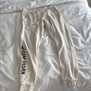 Cream Track Pants with Elastic Waistband and Tapered Fit